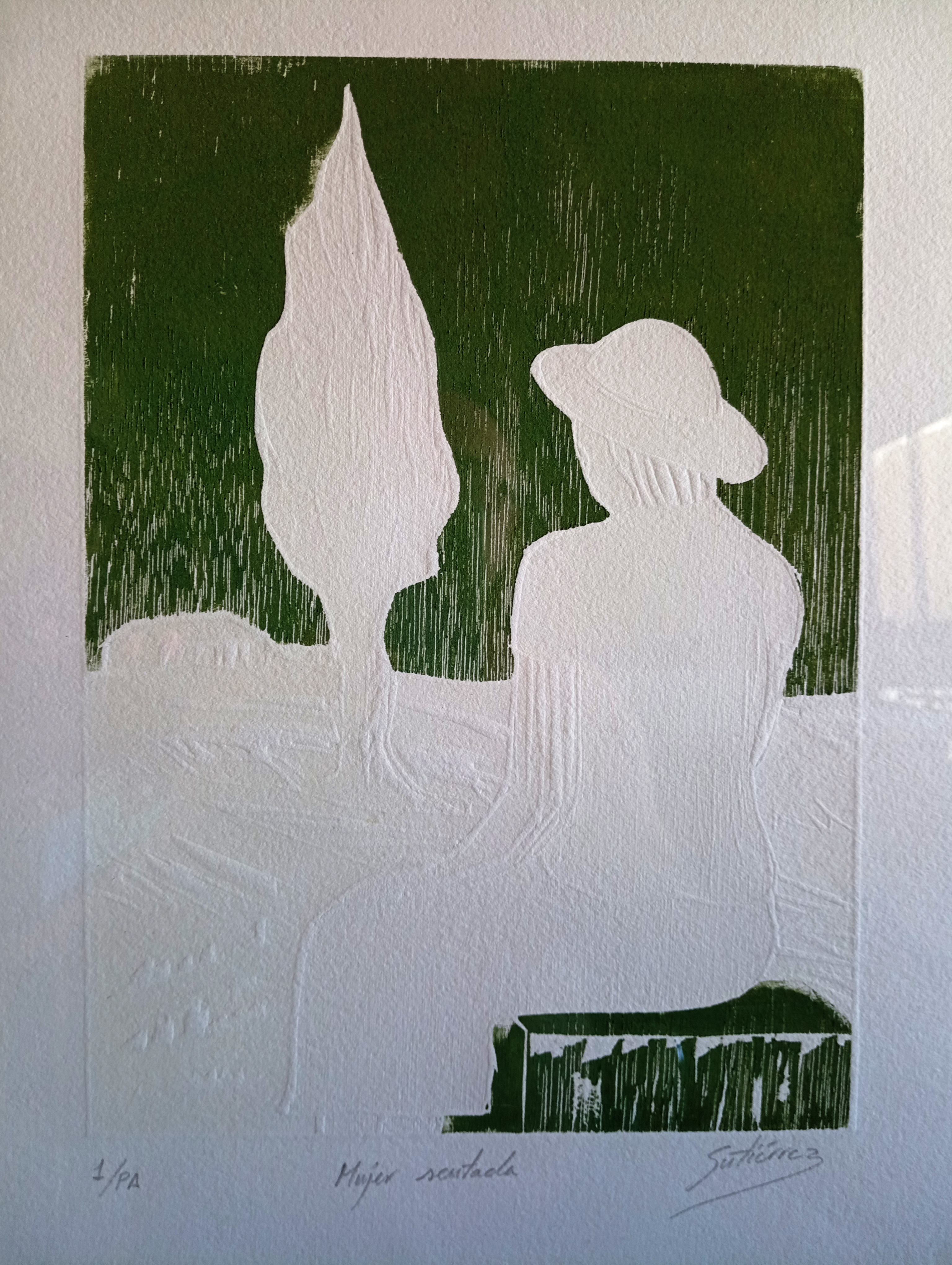 Mujer sentada Xilografía Juan Manuel Gutiérrez